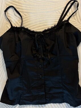 La Hearts Black Lace-Trim Satin Cami